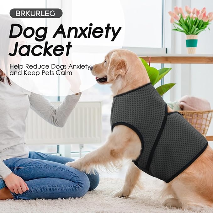 BRKURLEG Dog Anxiety Shirt, Adjustable Calming Vest Jacket for Small Medium Large Dogs,Dog Anti-Anxiety Coat for Thunderstorms, Fireworks, Training & Separation Relief, Darkgrey, S