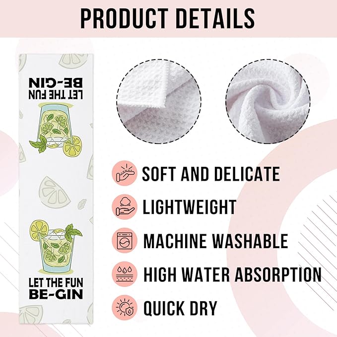 Funny Kitchen Dish Towel 'Let The Fun Be-Gin' Soft Dish Towels Funny Sayings Towels for Kitchen Decor Sweet Housewarming Gifts Novelty Birthday Gifts for Women Men Host Hostess Chef Friend