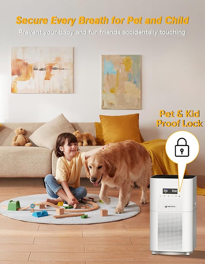 Dayette Air Purifiers for Home Large Room up to 3000 Sq Ft, CADR Upgrade to 500 m³/h H14 Ture Hepa Air Filter, Air Purifier with Air Quality Monitor, 22dB Sleep Mode for Bedroom, Living Room