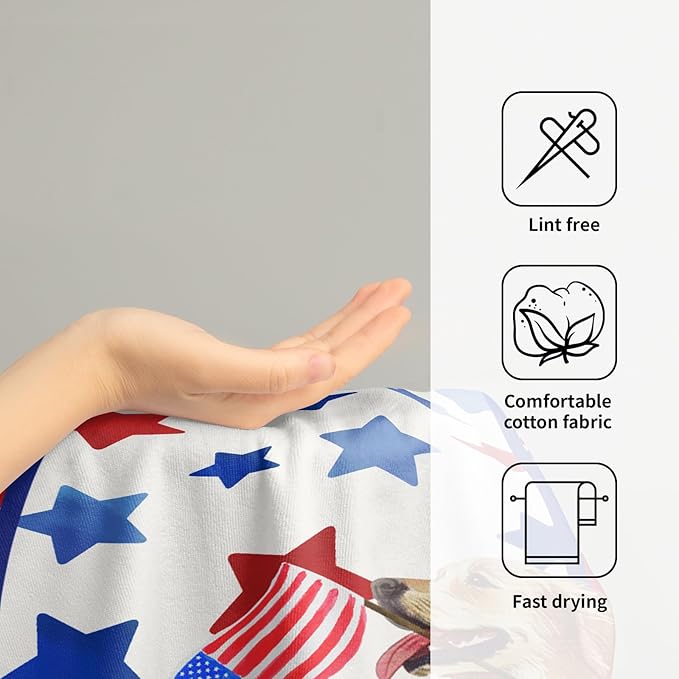Giwawa Patriotic Dog Wood Hand Towels Set of 2 American Flag Kitchen Dish Towel 4th of July Absorbent Bath Face Towels for Home Hotel Bathroom