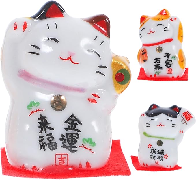 IMIKEYA Japanese Fortune Cat Home Decor 3pcs miniture Decoration Miniature Animal Figurines Decor Waving cat Figurine Figurines Figurine Ceramics Crafts Desktop Decoration Number