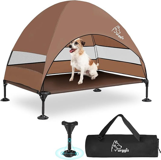 Upgraded Elevated Dog Bed with Canopy, Portable Raised Outdoor Dog Bed with Stable Anti-Slip Feet, Raised Wider Shade Pet Bed Cot for Large Dogs Camping, Indoor & Outdoor Use