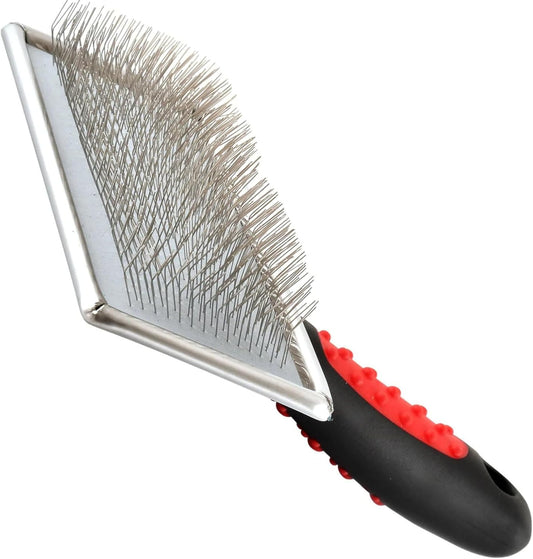 Jeffers Non-Slip Slicker Brush for Pets – Medium Size, Soft Pins, Red & Black – Detangling Grooming Tool for Dogs & Cats with Short, Long, Thick & Curly Coats – Comfortable Grip Pet Comb