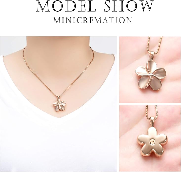 Flower Cremation Ashes Jewelry Cremation Necklace Memorial Locket for Ashes Keepsake Urn Pendants for Women/Men