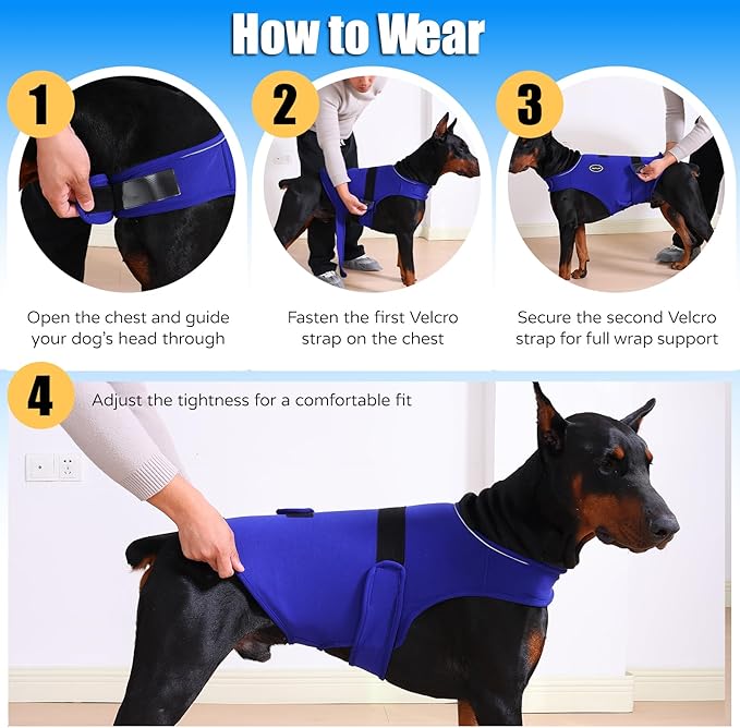 Dog Anxiety Vest - Skin-Friendly Calming Shirt for Thunder, Fireworks, Vet Visits & Separation Anxiety – No Medicine or Training Needed – Suitable for Small, Medium, and Large Dogs