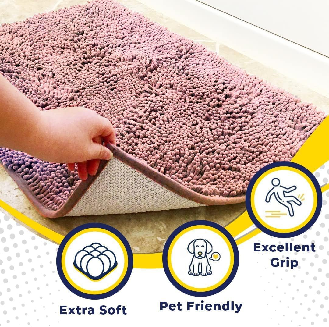 Muddy Mat® Original Dog Door Mat for Muddy Paws, Super Absorbent Microfiber, Non-Slip Washable Pet Rug, Quick Dry Chenille Entryway Carpet, Machine Washable Indoor Outdoor mat, Pink 24"x60"