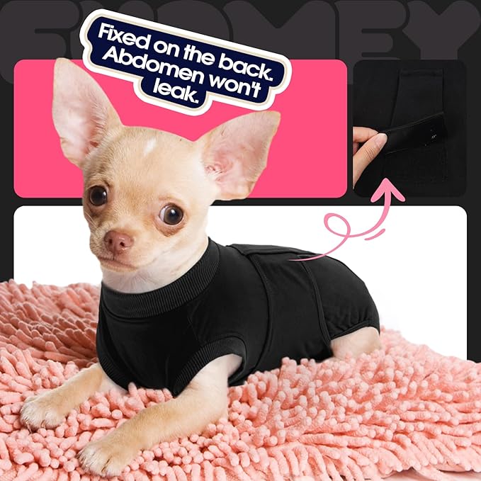 FUAMEY Dog Recovery Suit Male,Dogs Surgery Neuter Suits Puppy Spay Shirts for Female Protect Dog's Skin Anti Licking Abdominal Wounds Doggie Onesie Pet Bodysuit Alternative to Cone Black XL