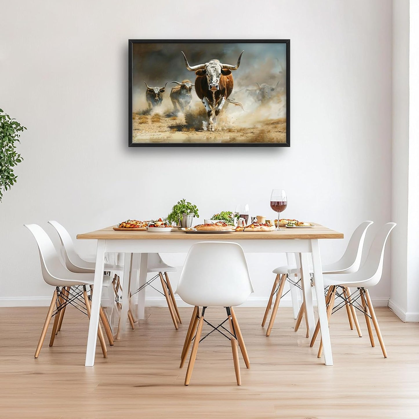 Highland Cow Large Wall Art Western Running Longhorn Pictures Rustic Wild Animal Wall Decor Canvas Print Painting Artwork for Bathroom Living Room Bedroom 36L" x 24W"