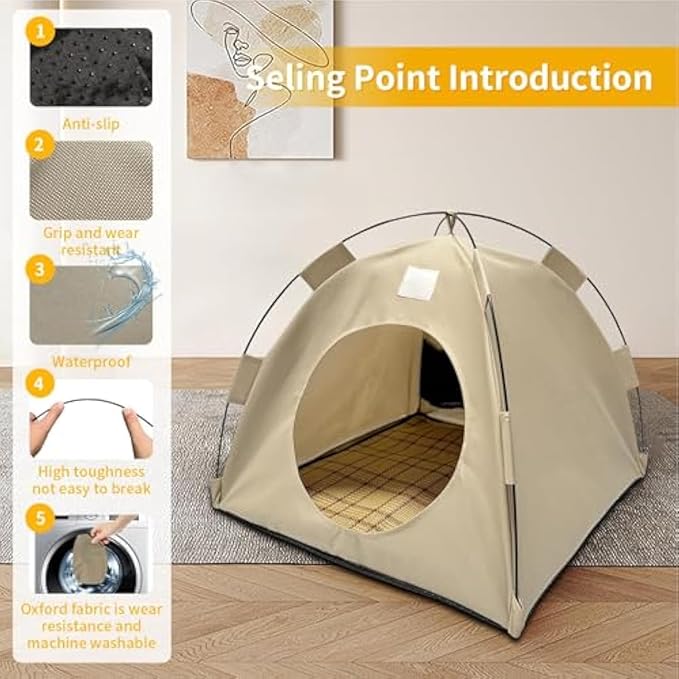 BreezyDen Pop-Up Pet Tent – Portable Indoor/Outdoor Cat Tent, Waterproof Pet Hideaway for Cats & Small Dogs with Mesh Window, Anti-Slip Base & Washable Design (White, S (4 catties Kitten))