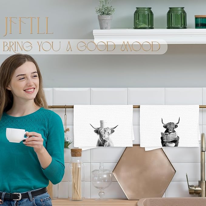 Funny Toilet Newspaper Western Cow Bathroom Hand Towels, Cow Lovers Gifts, Farmhouse Animal Hand Towels for Bathroom Washroom Restroom Decor, 16x24 Inch Set of 2