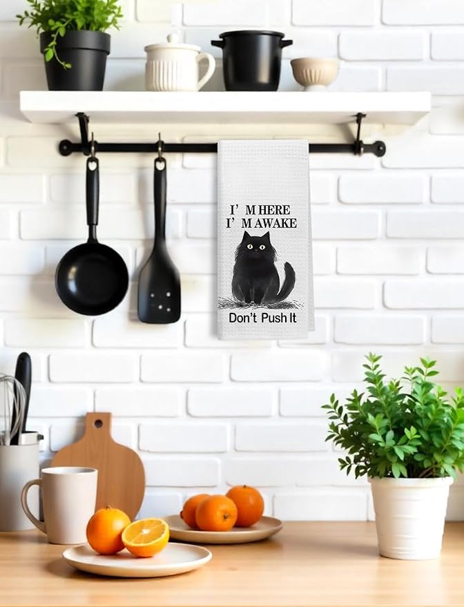 Funny Black Cat Kitchen Towels, Cat Lover Mom Lady Gifts Hand Towels for Bathroom Decor, Cute Black Kitty Kitten Decorative Dish Tea Towels for Kitchen, 16x24 Inch