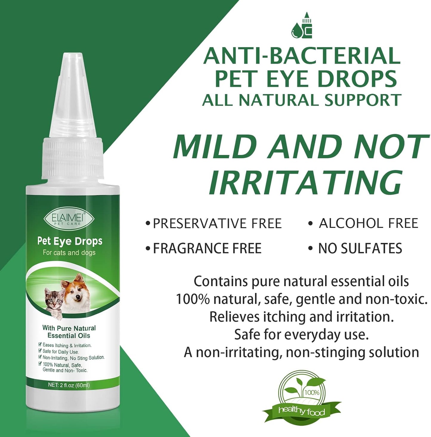 Eye Drops for Dogs, 2PCS Cats and Dogs Eye Drops, Dog Eye Infection Treatment Relieve Eyes Itching & Irritation, Pink Eye & Allergies Symptoms Safe & Gentle Formula