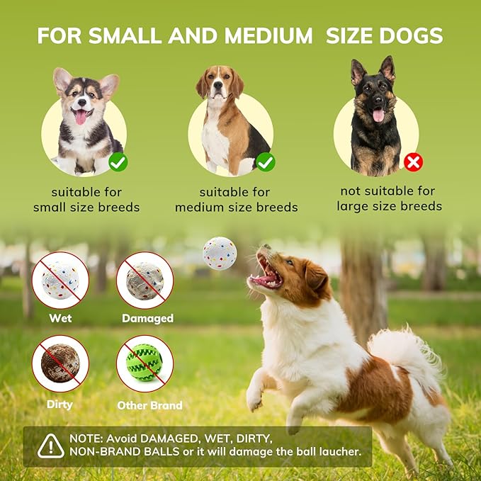 Dog Ball Launcher, Chuck It Ball Launcher, Dog Balls Thrower with 10 2.28-inch Balls, 3 Adjustable Distances, Indoor/Outdoor Toy for Small/Medium Dogs, Rechargeable