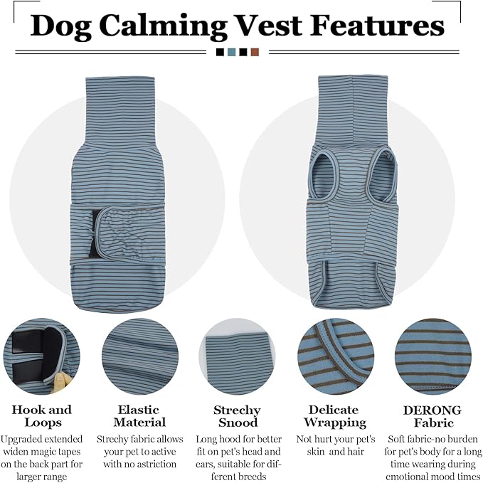 ROZKITCH Calming Hoodie for Dogs, Dog Sweatshirts for Medium Dogs with Hoodie Soft Ears Cover Wrap, Anti Itch Pet Shirt for Fireworks Travel Vet Visit, Anxiety Vest BlueStripe M