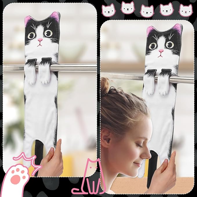 Fuzzy Ball Hand Towel - Cute Cat Kitchen Hanging Hand Towels for Bathroom, Decorative Christmas Gifts for Women, Cat Lovers