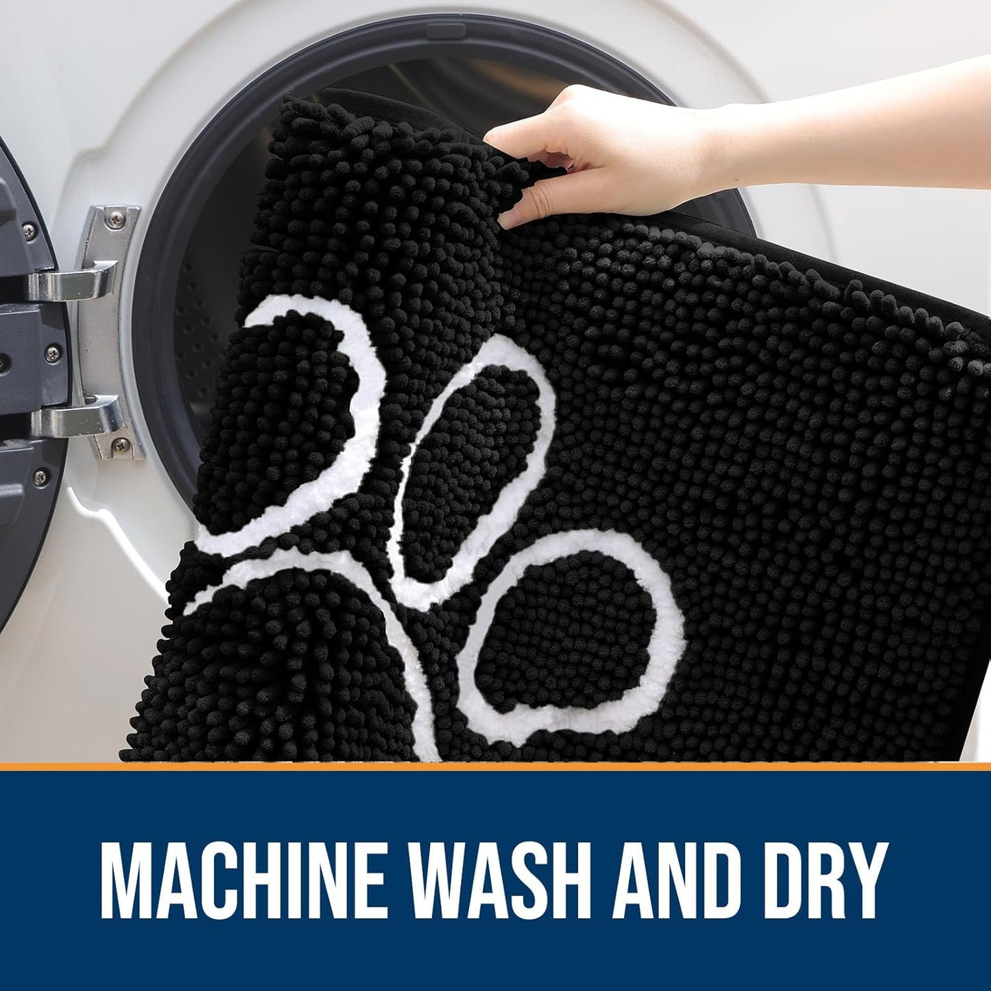 OLANLY Door Mat for Muddy Dog Paws 48x30, Ultra Absorbent Chenille Mud Doormat with Paw Print Design, Non-Slip Washable Doormat for Indoor Entryway, Quick-Dry Pet Bed Mats for Dirty Dogs, Black