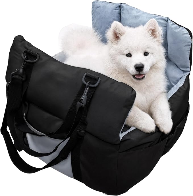 Dog Car Seat for Small Dogs: Puppy Car Seats Bed Waterproof with Safety Leash - Pet Carseat Doggy Carrier with Storage Pockets,Washable,Black