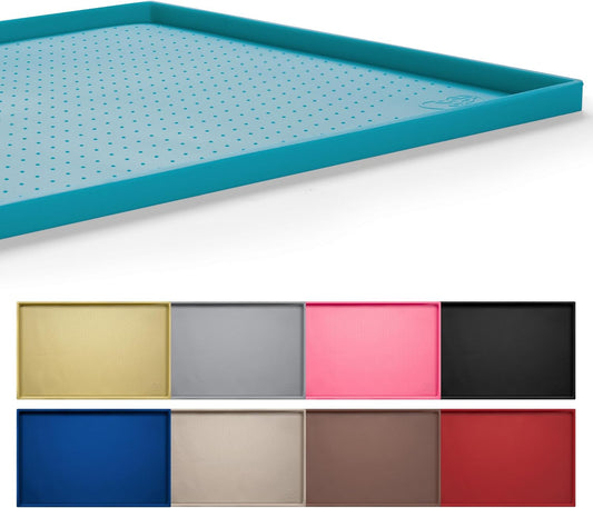 Hubulk Dog Feeding Mat,100% Waterproof Food Grade Silicone Pet Food and Water Bowl Placemat,Dishwasher, High Raised Edge to Prevent Spills,Nonslip Tray to Stop Messes on Floor（28"x18"x0.8", Green）
