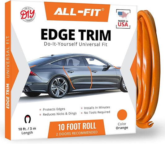 All-Fit Automotive Car Door Edge Protector – Universal DIY Edge Trim to Prevent Scratches & Dings – Flexible Adhesive Molding Trim for Cars, Trucks & SUVs (10 Ft - Orange)