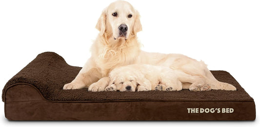 The Dog’s Bed Orthopedic Headrest Dog Bed XL Brown Plush 46x28, Memory Foam, Pain Relief for Arthritis, Hip & Elbow Dysplasia, Post Surgery, Lameness, Veterinary Approved, Waterproof Washable Cover