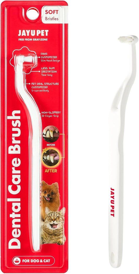 JAYU PET Dental Care Brush (Soft Bristles) 1ea - Dog Toothbrush, Cat Toothbrush, Dental Care for Kitten and Small Dogs, Removing Old Plaque and Tartar, Cat Teeth Brushing & Easy Cleaning