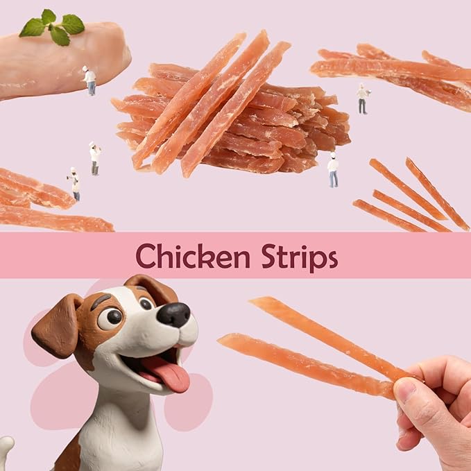ASMPET Chicken Jerky Strips Dog Treats, Real Chicken Pet Snacks, High Protein, Soft Chewy Training Treats for All Breeds, Healthy Treats in Resealable Bag, 10.6 oz (300g)