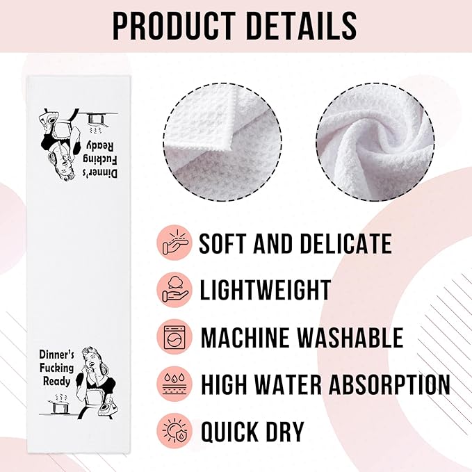 Funny Dish Towels with Sayings Dinner's Fxxking Ready Kitchen Towels Adult Humor Dishcloth for Kitchen Decor Novelty Birthday Gifts Sweet Housewarming Gifts for Women Hostess Sister Friend
