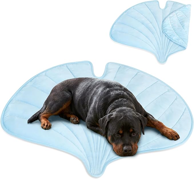 PetAmi Dog Cooling Mat, Ginkgo Leaf Shape, Reversible Cooling Nylon Blanket Soft Fleece Pet Pad for Dogs Cats, Summer All Season Use Q-Max>0.3, Large 55x59 in, Light Blue