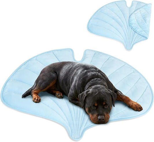 PetAmi Dog Cooling Mat, Ginkgo Leaf Shape, Reversible Cooling Nylon Blanket Soft Fleece Pet Pad for Dogs Cats, Summer All Season Use Q-Max>0.3, Large 55x59 in, Light Blue