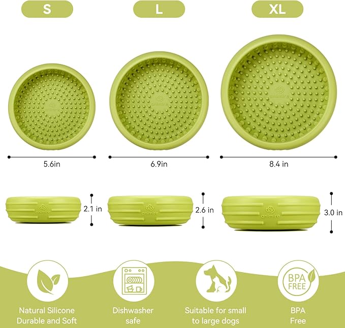 Dog Lick Bowl, Animire Freeze Lick Mat for Dogs, Non-Slip Slow Feeder Licking Bowl Enrichment Treat for Distraction Anxiety Relief, Food Grade Silicone, Dishwasher Safe(Green,S)