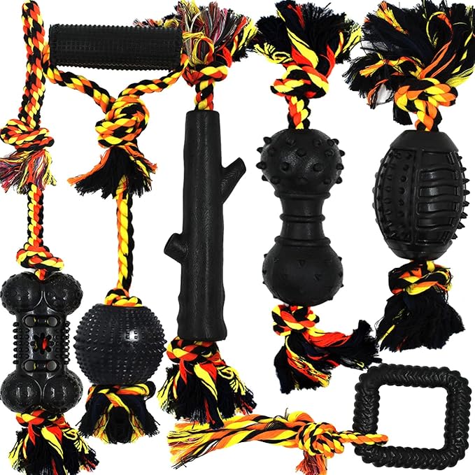 Yipetor Durable Dog Chew Toys 6 Pack, Cotton Rope Rubber Dog Toys,Convex Design for Puppy Small Medium Dogs Chew, Tug of War, Fetching, Puppy Teething Toy for Boredom, Gift