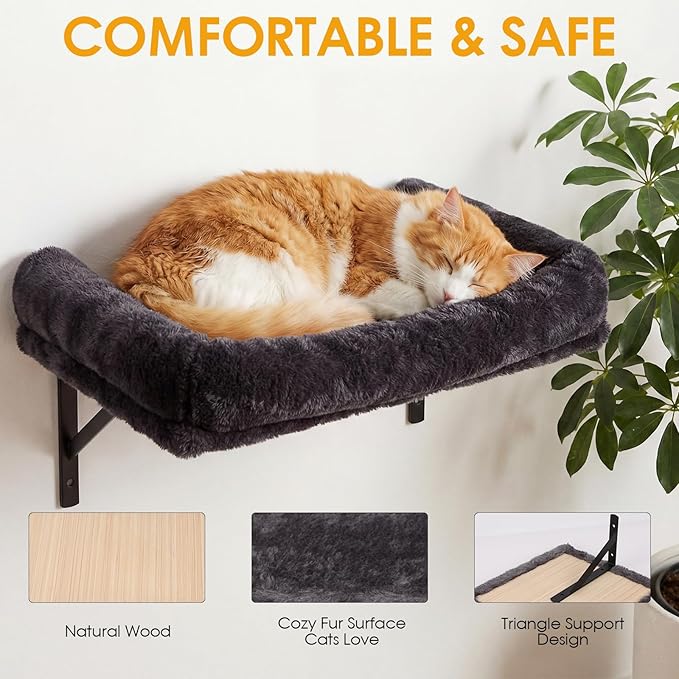 5 in 1 Large Cat Wall Shelves Hanging Tree Perch Bed Shelf Climbing Systems with Hammock