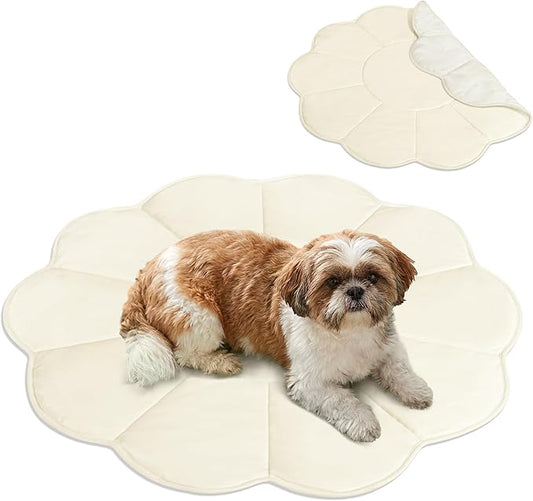 PetAmi Dog Cooling Mat, Flower Shape, Reversible Cooling Nylon Blanket Soft Fleece Pet Pad for Dogs Cats, Summer All Season Use Q-Max>0.3, Medium 44x44 in, Beige