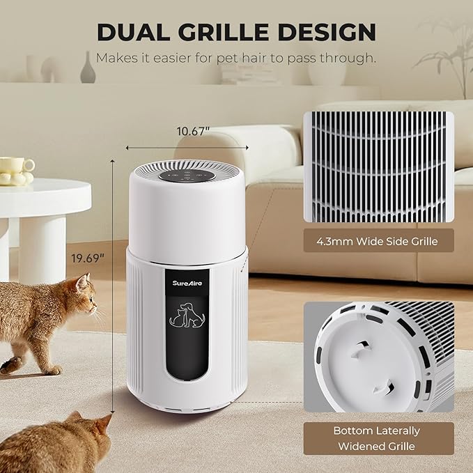 Pet Air Purifier for Home Bedroom, HEPA Filter for Dog Cat Hair, Dander, Odors, Dust, Air Purifiers for Dorm Room and Multi-Pet Households with Quiet Sleep Mode, Auto Mode
