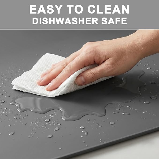 ESTHELLO Waterproof Pet Feeding Mats - Advanced Silicone Dog Food Mat Easy to Clean for Dog & Cat Bowls, 24''x16'' Premium Gray