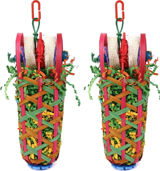 Kyouki Parakeets Toys, 2 PCS Bird Chewing Toys – Perfect for Cockatoos, Conures, Love Birds, Small & Medium Parrots, Fun Foraging & Tearing Bird Cage Accessories (Seeking Food Basket)