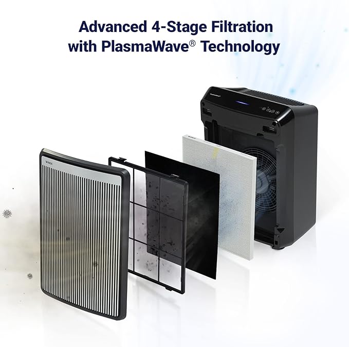 Winix 9800 4-Stage True Hepa Air Purifier with WiFi and PlasmaWave, 500 Sq Ft,Black,Large