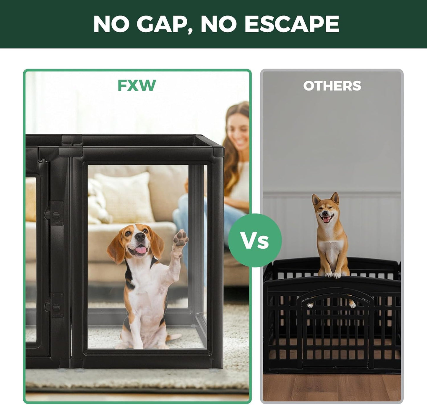 FXW AuraSpace Acrylic Indoor Unleashed Dog Playpen for Medium Dogs, 35 Inch, 8 Panels, Black