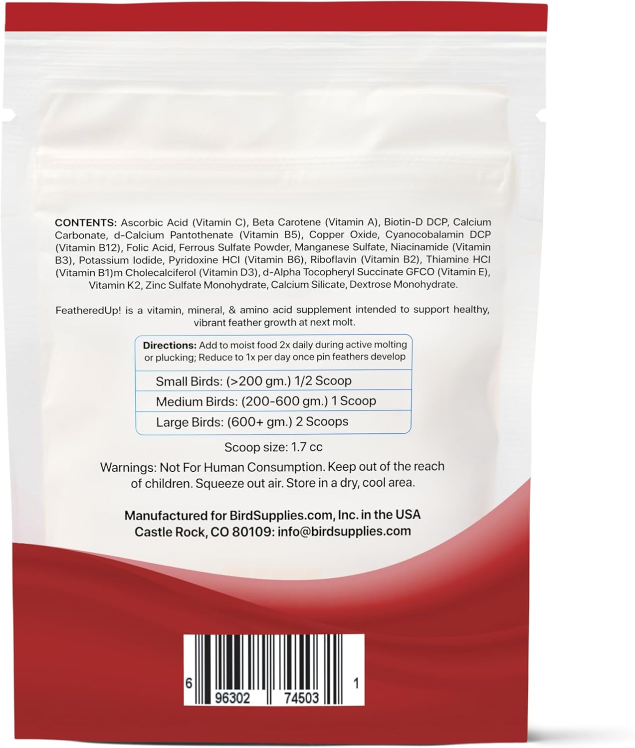 FeatherUp! Bird Vitamins with Biotin for Beautiful Plumage - Feather Growth Supplements for Parrots - 90 gm - 240 Servings