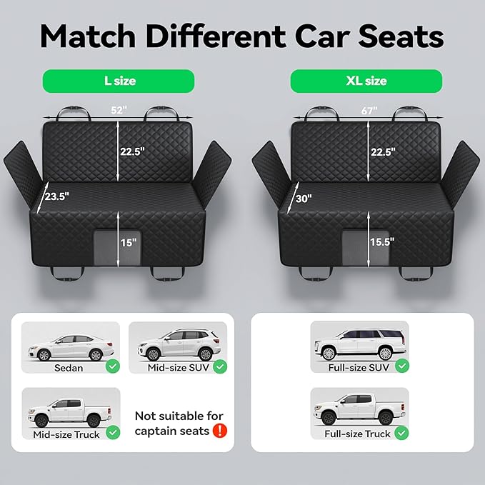 Hard Bottom Car Seat Cover for Dogs, PU+Plush Dog Car Seat Cover for Back Seat, Waterproof Backseat Extender for Dogs in Car (Navy Blue, L - Cars, Small/Mid-Size SUVs & Trucks)