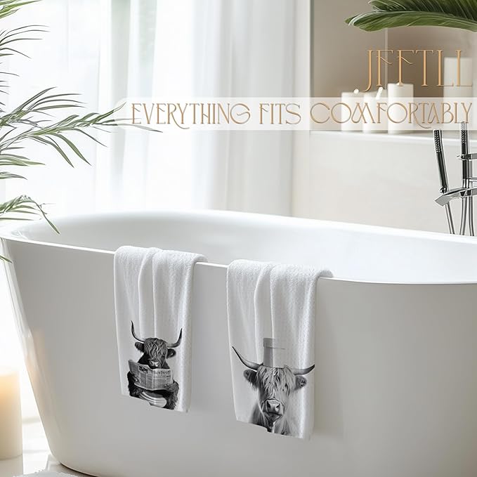 Funny Toilet Newspaper Western Cow Bathroom Hand Towels, Cow Lovers Gifts, Farmhouse Animal Hand Towels for Bathroom Washroom Restroom Decor, 16x24 Inch Set of 2