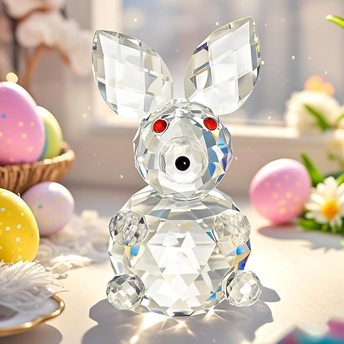 H&D HYALINE & DORA Crystal Bunny Animal Figurine,Collectibles Clear Crystal Art Rabbit Decor Statue,Glass Cute Rabbit Easter Decoration(Clear)