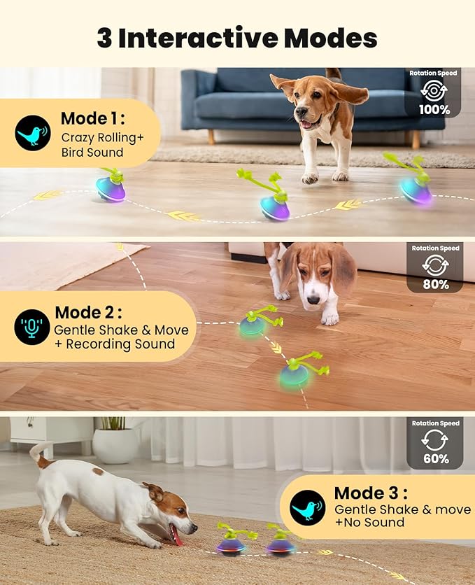 Smart Interactive Dog Toys, Automatic Moving and Rolling Dogs Ball with Rope, Motion-Activated Squeaky Ball for Small Medium Dogs for Boredom, RGB Lights, Stimulating Sound, Voice Recording