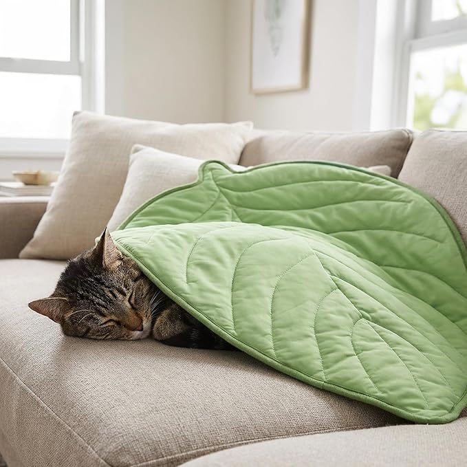 PetAmi Dog Cooling Mat, Leaf Shape, Reversible Cooling Nylon Blanket Soft Fleece Pet Pad for Dogs Cats, Summer All Season Use Q-Max>0.3, Small 32x39 in, Sage Green
