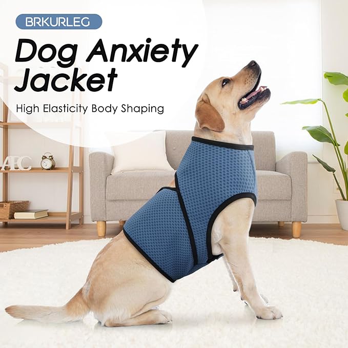 BRKURLEG Dog Anxiety Shirt, Adjustable Anxiety Vest Jacket for Small Medium Large Dogs,Dog Calming Shirt for Thunderstorms, Fireworks, Training & Separation Relief, Lakeblue, S