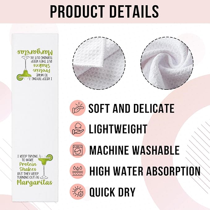 Funny Margarita Kitchen Towels, I Keep Trying to Make Protein Shakes Dishcloths, Bar Towels for Kitchen Decor, Margarita Lovers Gifts, Sweet Housewarming Gifts for Women Hostess Housewife