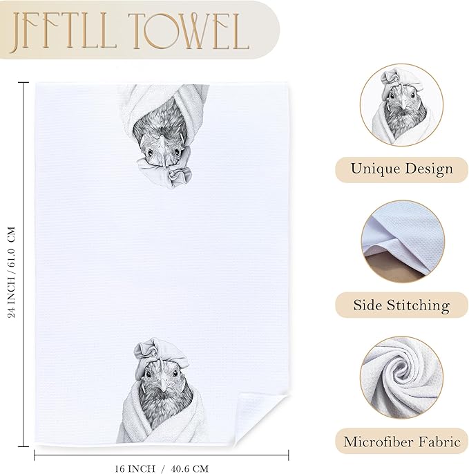 Funny Bathrobe Chicken Bathroom Hand Towels, Chicken Lady Mom Lover Gifts for Women, Farm Animal Rooster Hand Towels for for Bathroom Washroom Restroom Decor, 16x24 Inch