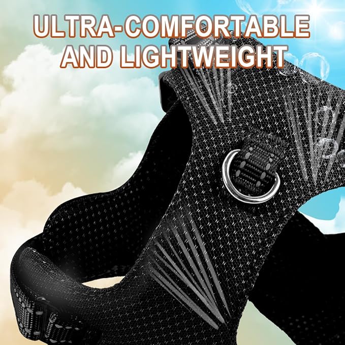 Dog Harness Step in Dog Vest Harness, Reflective Adjustable Puppy No Pull Harness Breathable Soft for Small and Medium Dogs Cats, Black, XS