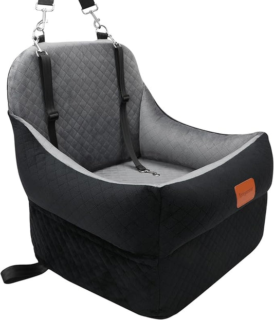Dog Booster Car Seat for Small/Medium Dogs up to 35 lbs,Interior 7 Inches Elevated Pet Booster Seat,Ultra Soft Fabric and Memory Foam Car Dog Bed,Safety,Comfy,Fully Detachable Washable(H-Black/Grey)