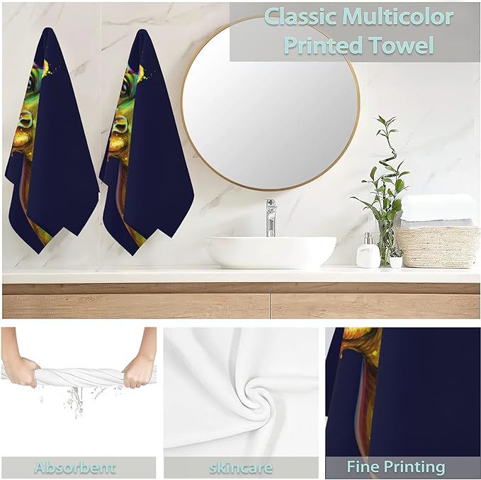 Giraffe Hand Towels Set of 2 - Colorful Fingertip Polyester Cotton Soft Bath Towels for Bathroom, Kitchen, Hotel, Spa - 14"X28"